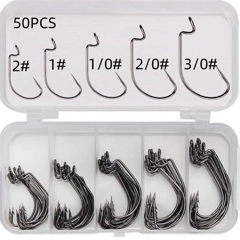Fishing Hook Stainless Steel - 50개/박스 고탄소강 낚시 바늘 오프셋 와이드